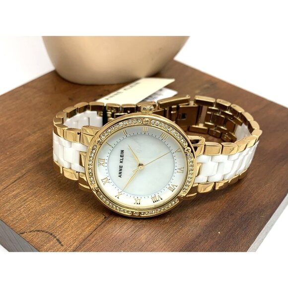 Anne Klein Women's Watch AK/3994 Quartz MOP Dial White Ceramic Gold Steel 36mm - Picture 8 of 14